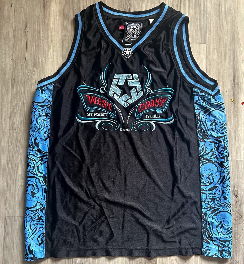VTG Tribal Gear XL Basketball Jersey Embroidered Graffiti West Coast Skull Y2K
